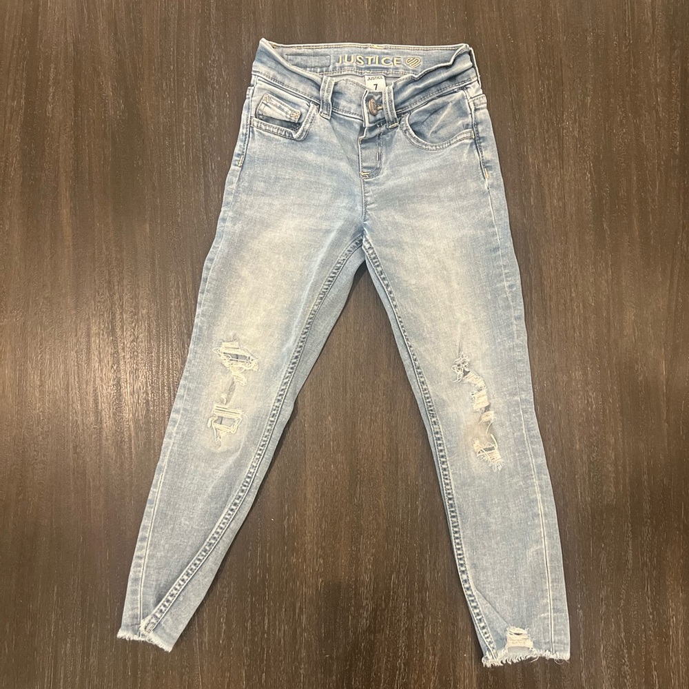 Justice Light Blue Distressed Jeans